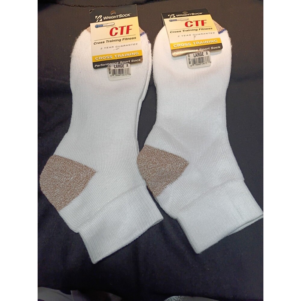 Wrightsock CTF Cross Training Socks Large White CoolMax 2 Pairs Made USA NOS